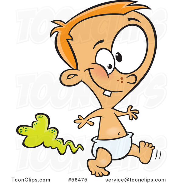 Cartoon Red Haired White Stinky Baby Boy Walking and Farting or Pooping  #56475 by Ron Leishman