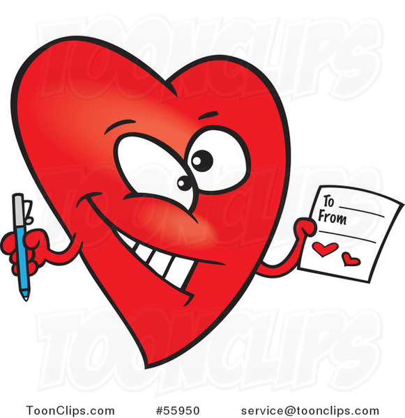 Cartoon Red Heart Character Holding a Valentine