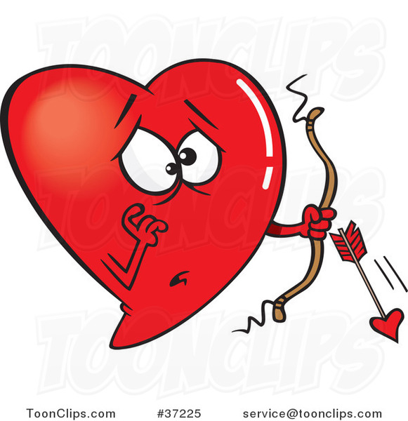 Cartoon Red Heart Cupid with a Broken Arrow