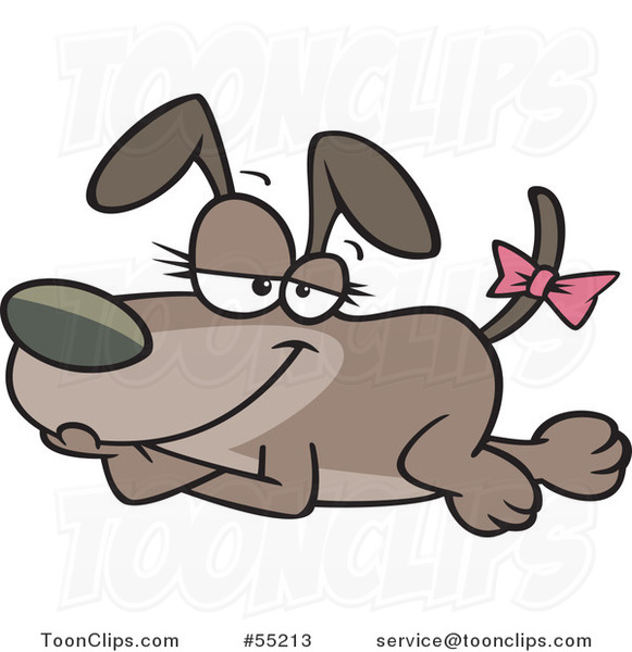 Cartoon Relaxed Modling Dog with a Bow on Her Tail