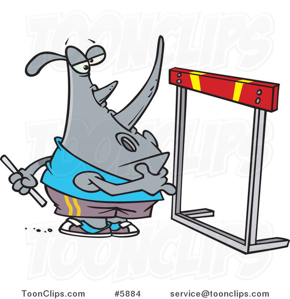 Cartoon Rhino Staring at a Hurdle