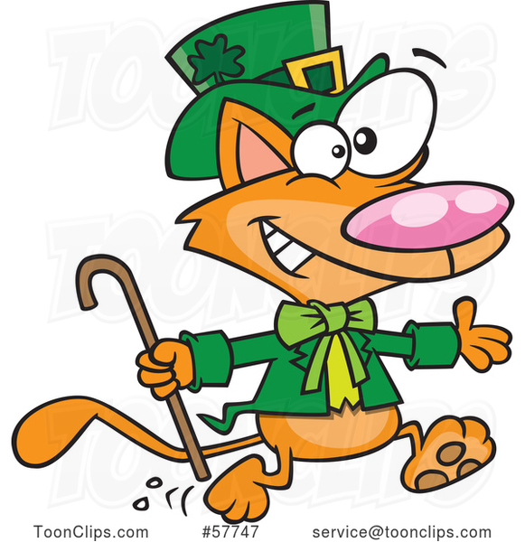 Cartoon Running St Patricks Day Ginger Leprechaun Cat