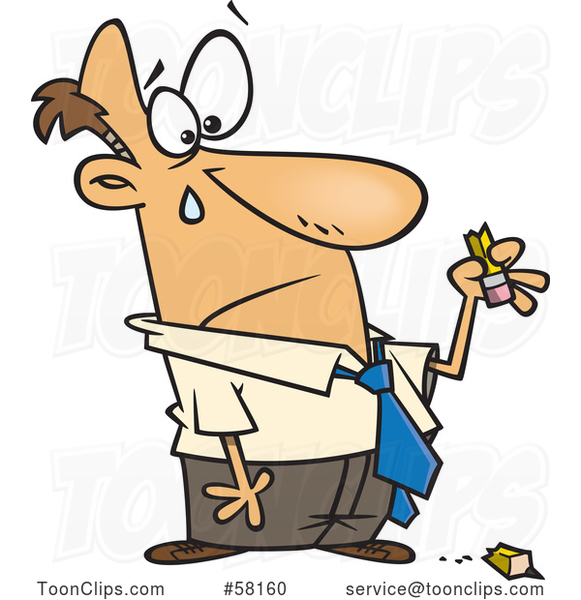Cartoon Sad Businessman Holding a Broken Pencil #58160 by Ron Leishman