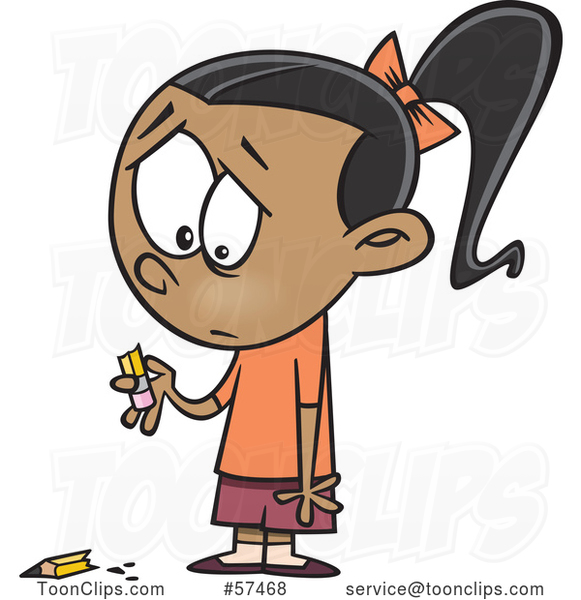 Cartoon Sad Girl Holding a Broken Pencil