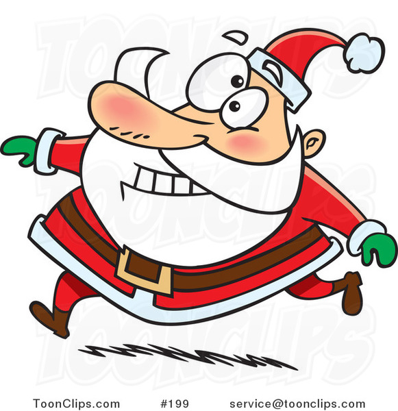 Cartoon Santa Claus Grinning and Running in His Red Suit