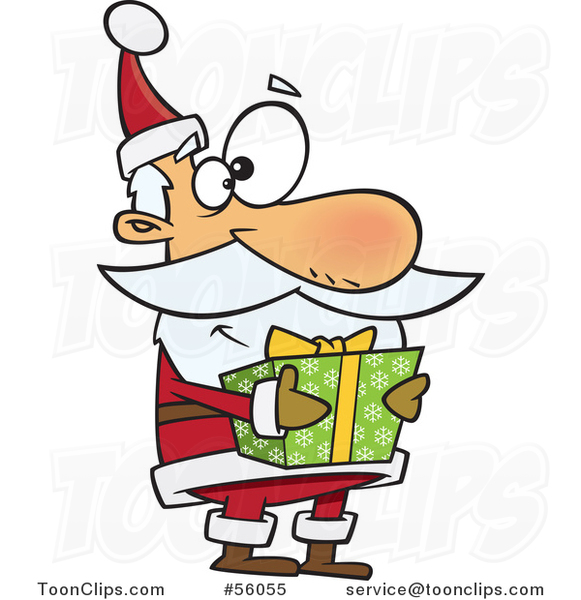 Cartoon Santa Claus Holding a Christmas Gift