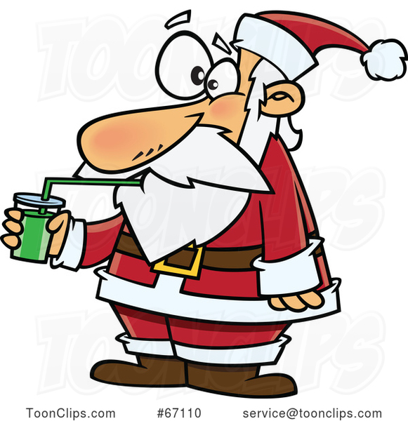 Cartoon Santa Drinking a Green Smoothie