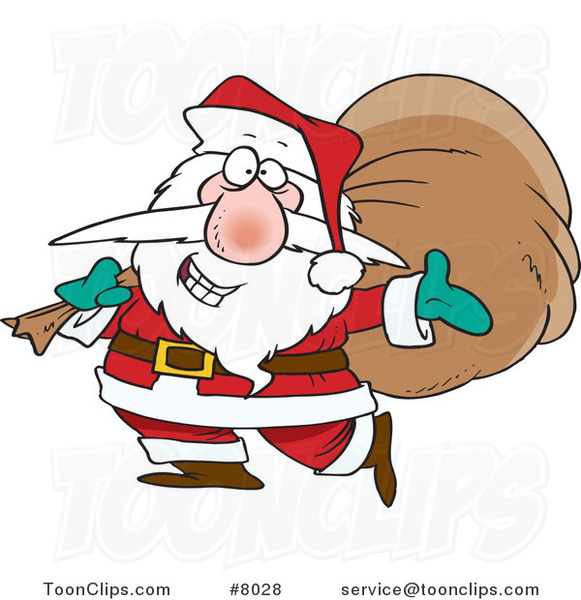 Cartoon Santa Happily Carrying a Sack