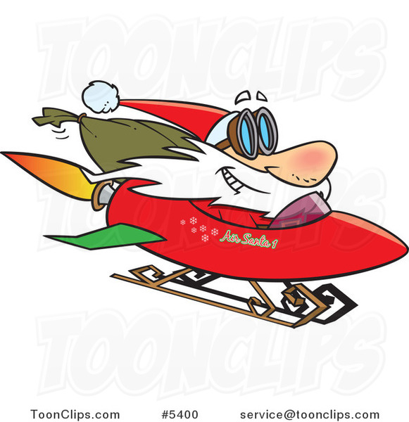 Cartoon Santa on a Rocket Sled