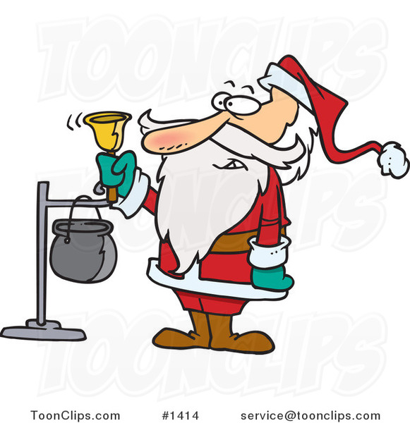 Cartoon Santa Ringing a Charity Bell
