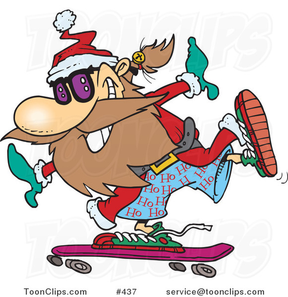 Cartoon Santa Skateboarding