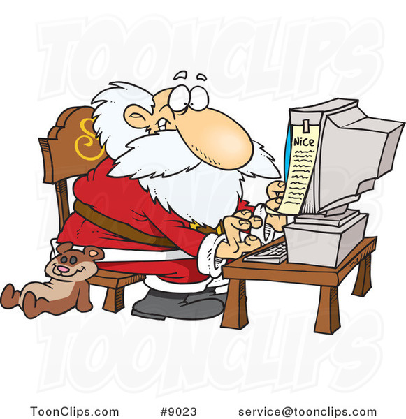 Cartoon Santa Using a Computer