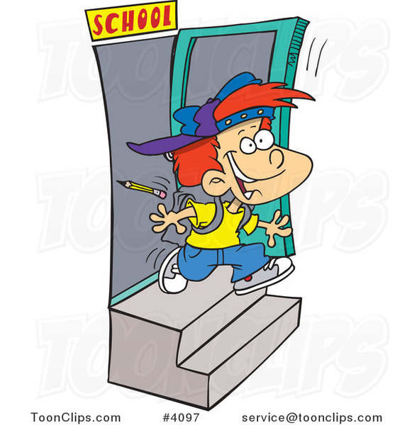 Cartoon School Boy Running out the Door