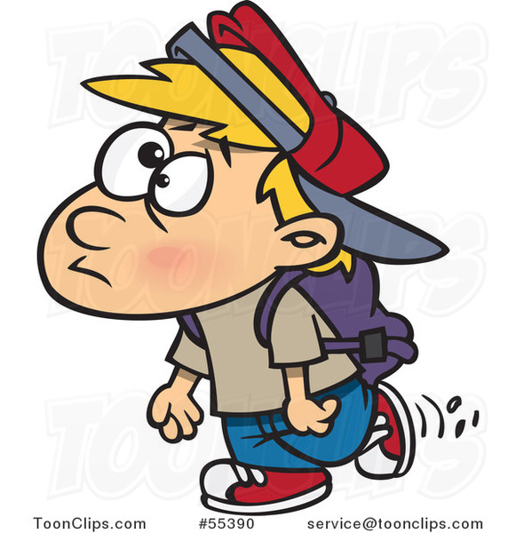 Cartoon School Boy Walking
