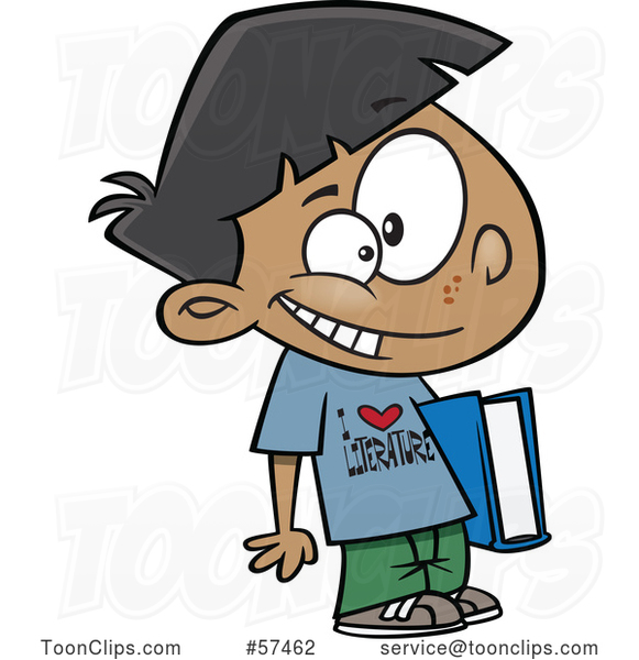 Cartoon School Boy Wearing an I Love Literature Shirt