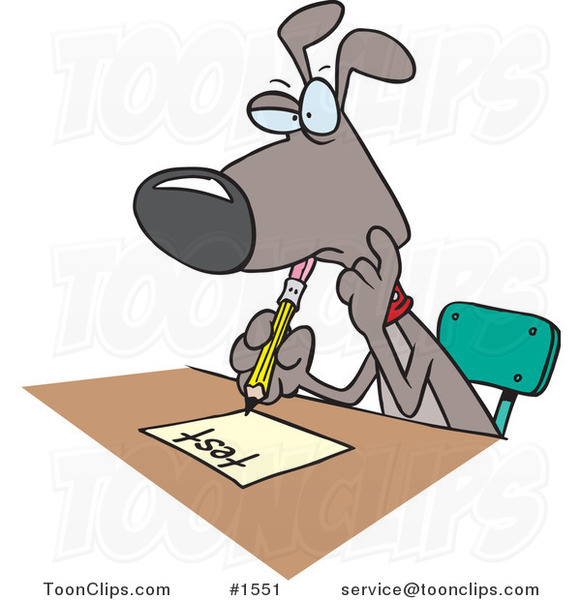 Cartoon School Dog Taking a Test #1551 by Ron Leishman