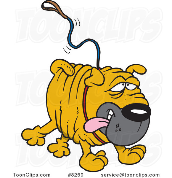 Cartoon Sharpei Dog Running with a Leash Attached