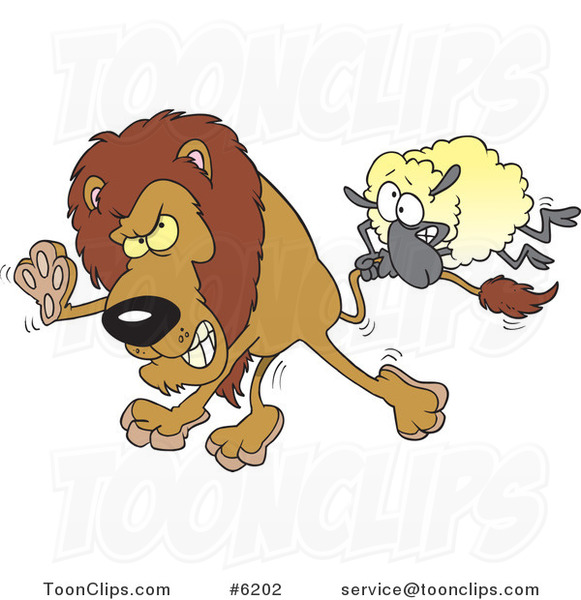 Cartoon Sheep Attacking a Lion