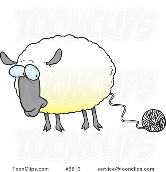 Cartoon Sheep Connected to Yarn