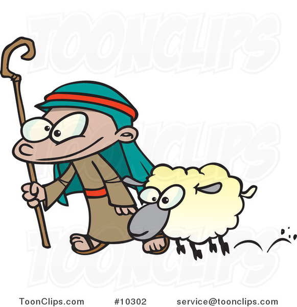 Cartoon Shepherd and Sheep #10302 by Ron Leishman