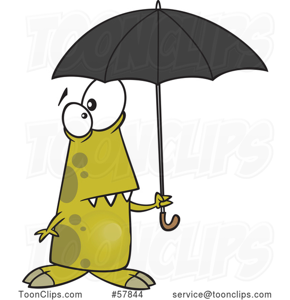 Cartoon Shower Ready Monster Holding an Umbrella