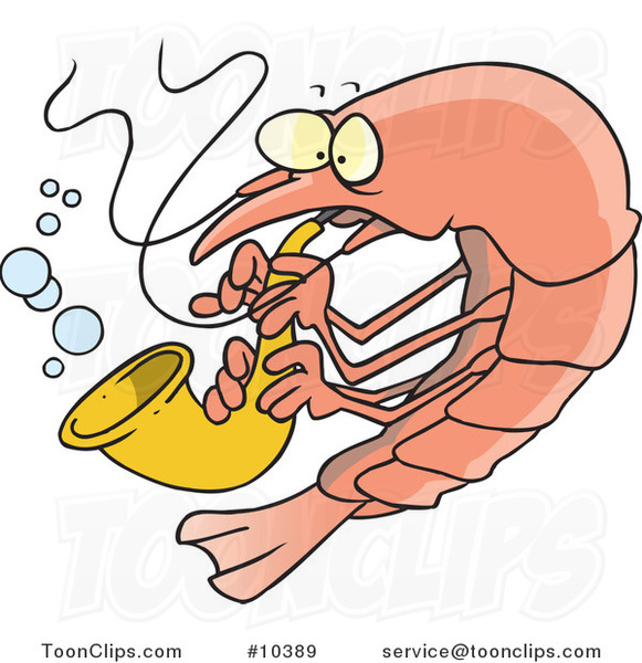 Cartoon Shrimp Playing a Saxophone