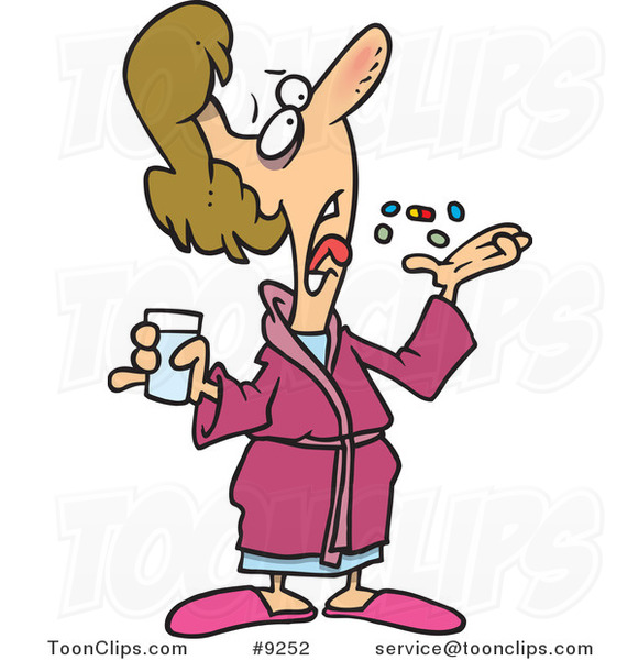 Cartoon Sick Lady Popping Pills