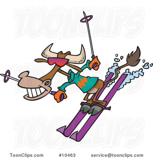 Cartoon Skiing Cow