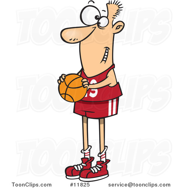 Cartoon Skinny Basketball Player Holding a Ball