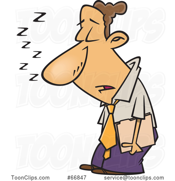 Cartoon Sleep Deprived Businessman Sleeping Standing up