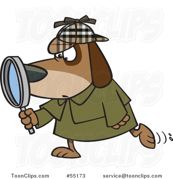 Cartoon Sleuth Dog Using a Magnifying Glass