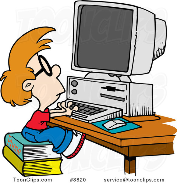 using the computer cartoon