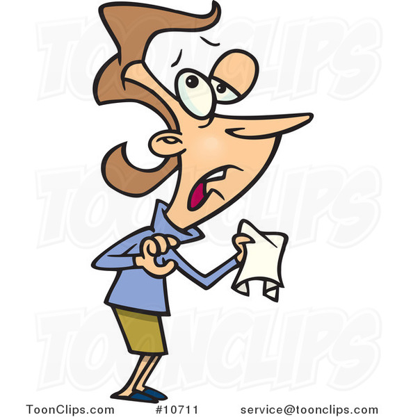 Cartoon Sneezing Business Woman Holding a Tissue