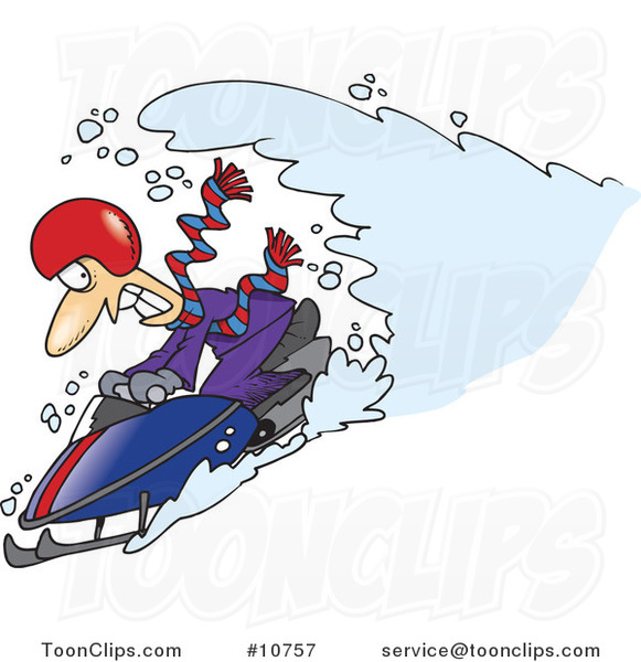 Cartoon Snow Chasing a Snowmobiling Guy