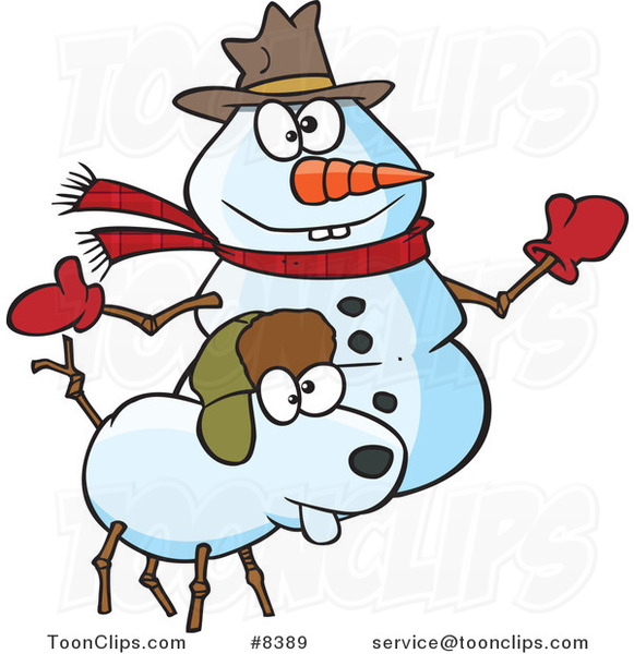 Cartoon Snow Dog and Snowman