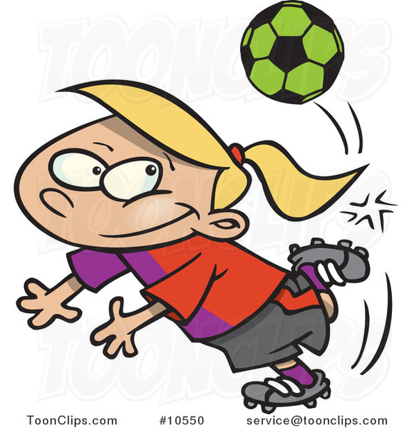 Cartoon Soccer Girl Doing a Kick Trick