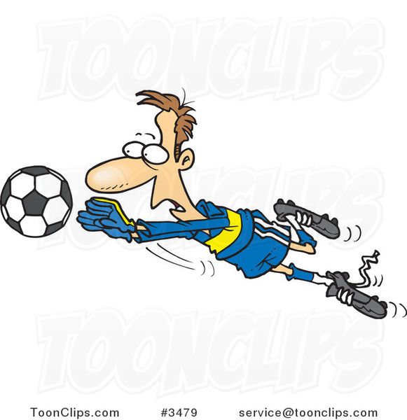 Cartoon Soccer Goalie Leaping Towards a Ball