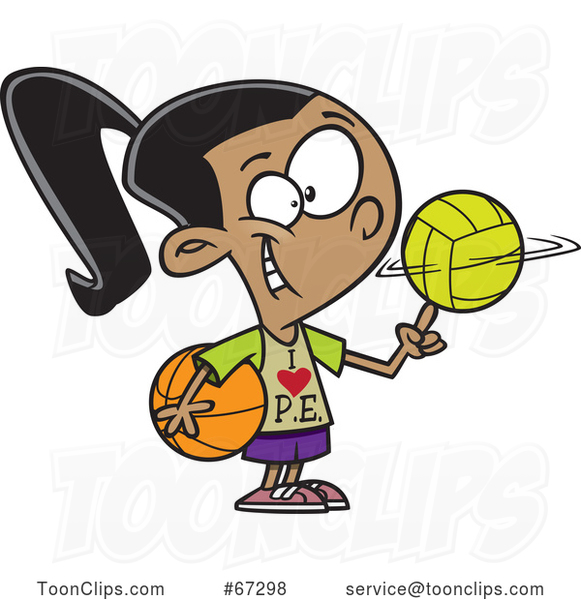 Cartoon Sporty Girl Wearing an I Love PE Shirt
