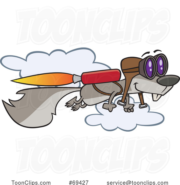 Cartoon Squirrel Flying with a Rocket