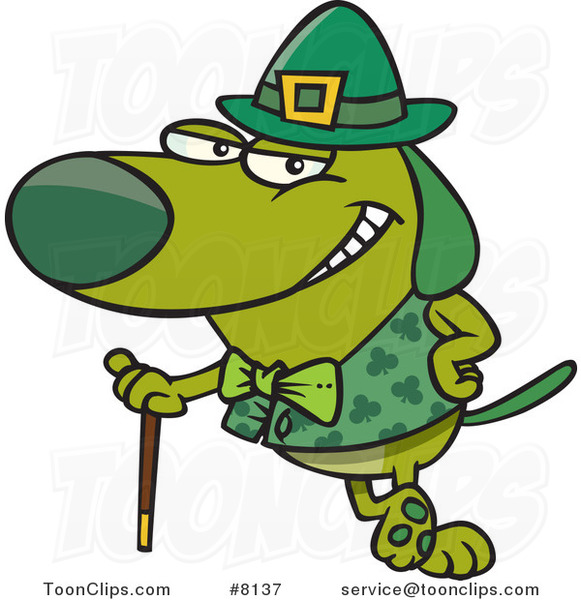 Cartoon St Patricks Day Dog Leaning on a Cane