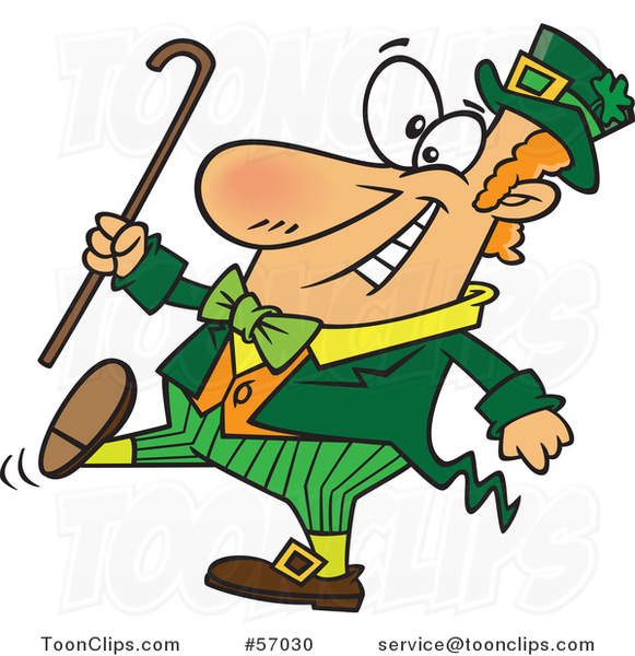 Cartoon St Patricks Day Leprechaun Holding a Cane and Strutting