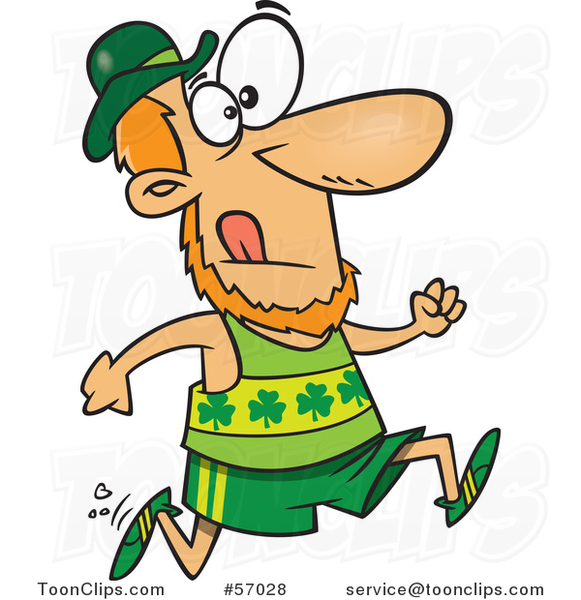 Cartoon St Patricks Day Leprechaun Running a Marathon