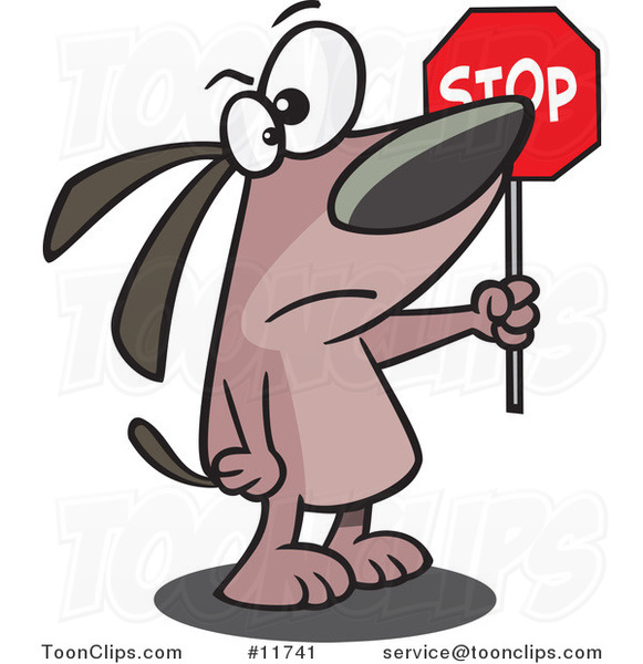 Cartoon Stop Dog Holding a Sign