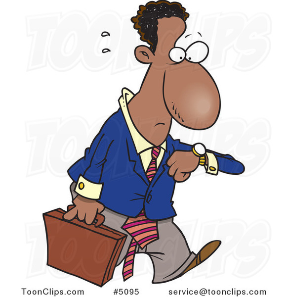 Cartoon Stressed and Late Black Business Man #5095 by Ron Leishman