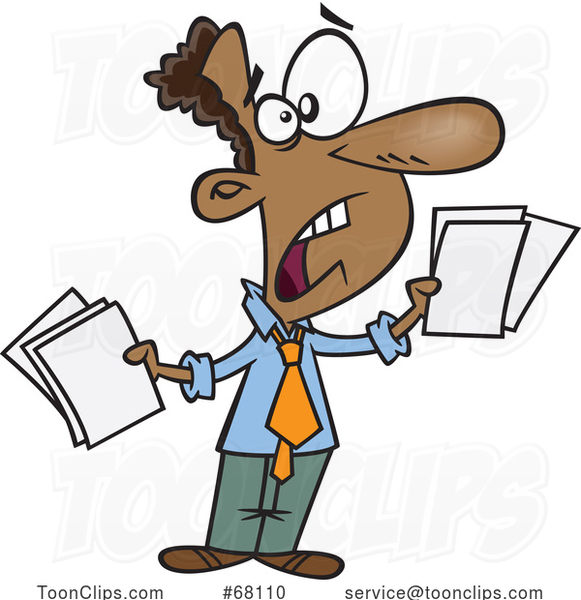 Cartoon Stressed Business Man Holding Paperwork