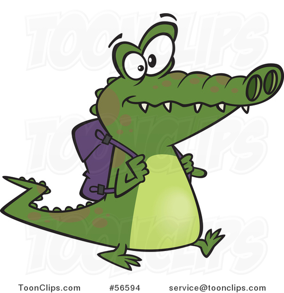Cartoon Student Alligator Walking with a Backpack