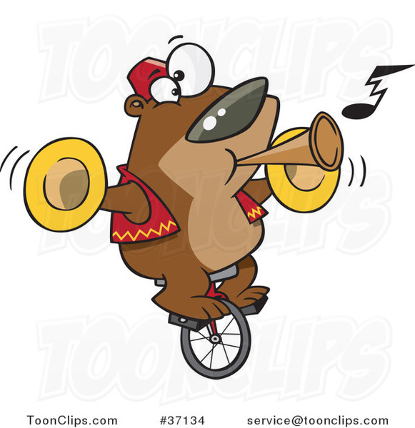 Cartoon Stunt Bear Playing Music and Riding a Unicycle