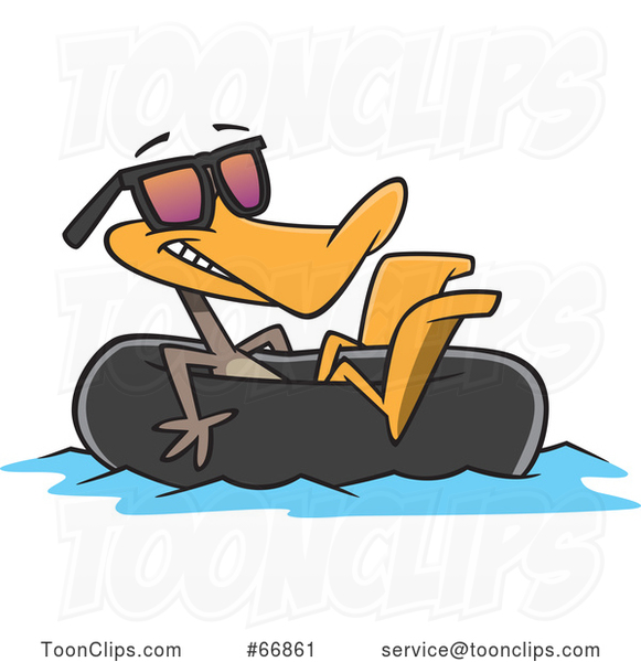 Cartoon Summer Time Duck Wearing Sunglasses and Floating in an Inner Tube