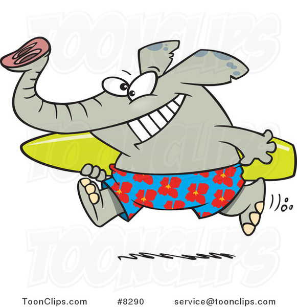 Cartoon Surfer Elephant Carrying a Board