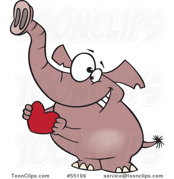 Cartoon Sweet Elephant Holding a Red Valentine Heart